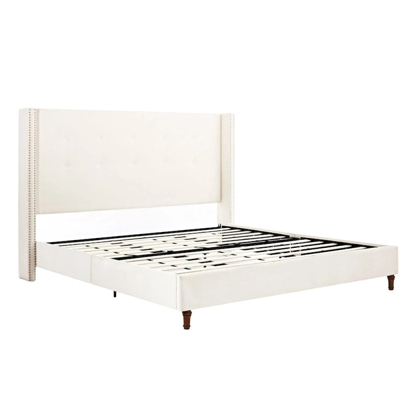 Lit Queen/King capitonné avec tête de lit haute CUSchoice (sommier non requis)