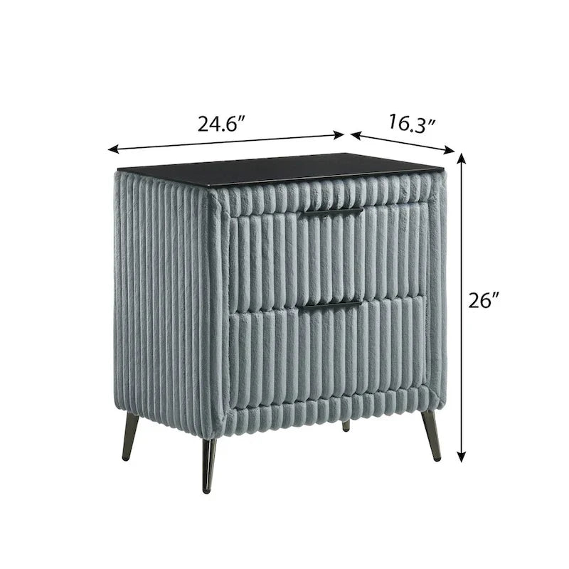 Lit rembourré en velours côtelé à larges côtes Mavela de Roundhill Furniture avec 2 tables de chevet, bleu