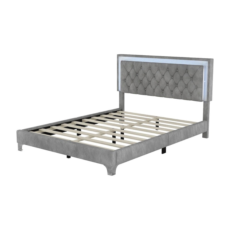 Ensembles de chambre à coucher 3 pièces comprenant un lit plateforme rembourré de taille queen et deux tables de chevet