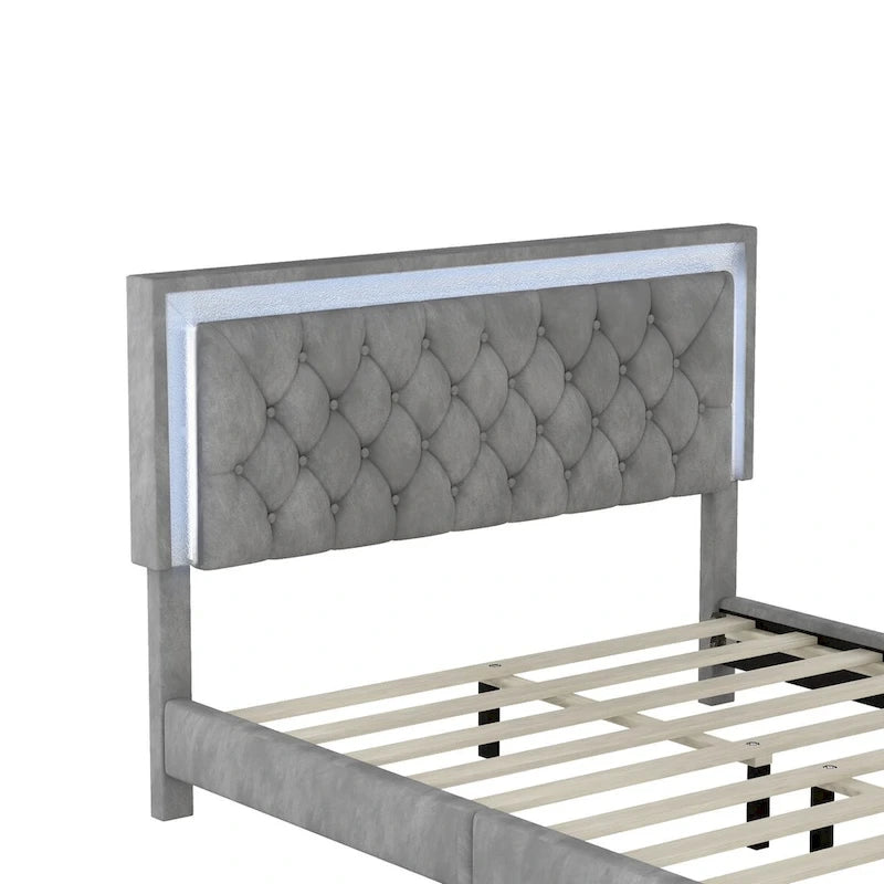 Ensembles de chambre à coucher 3 pièces comprenant un lit plateforme rembourré de taille queen et deux tables de chevet
