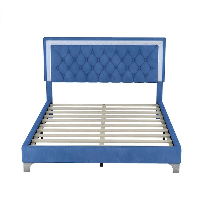Ensembles de chambre à coucher 3 pièces comprenant un lit plateforme rembourré de taille queen et deux tables de chevet