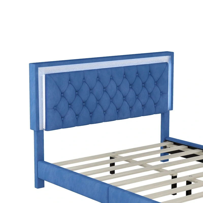 Ensembles de chambre à coucher 3 pièces comprenant un lit plateforme rembourré de taille queen et deux tables de chevet