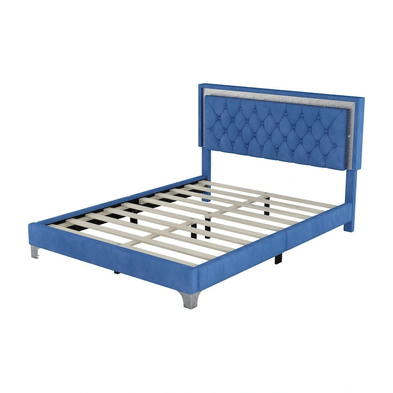 Ensembles de chambre à coucher 3 pièces comprenant un lit plateforme rembourré de taille queen et deux tables de chevet