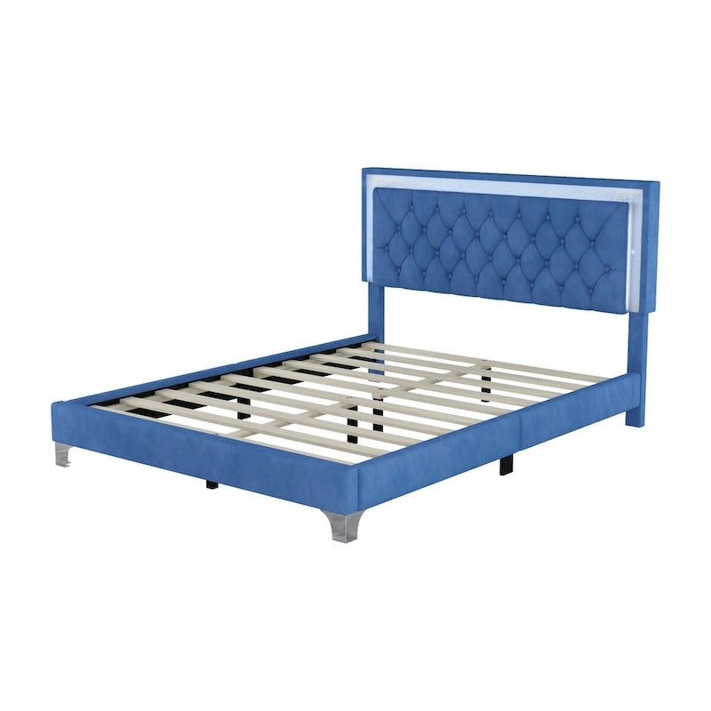 Ensembles de chambre à coucher 3 pièces comprenant un lit plateforme rembourré de taille queen et deux tables de chevet