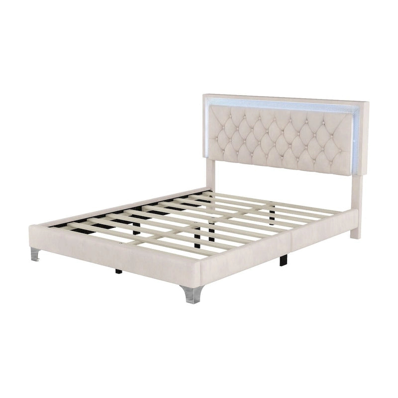 Ensembles de chambre à coucher 3 pièces comprenant un lit plateforme rembourré de taille queen et deux tables de chevet