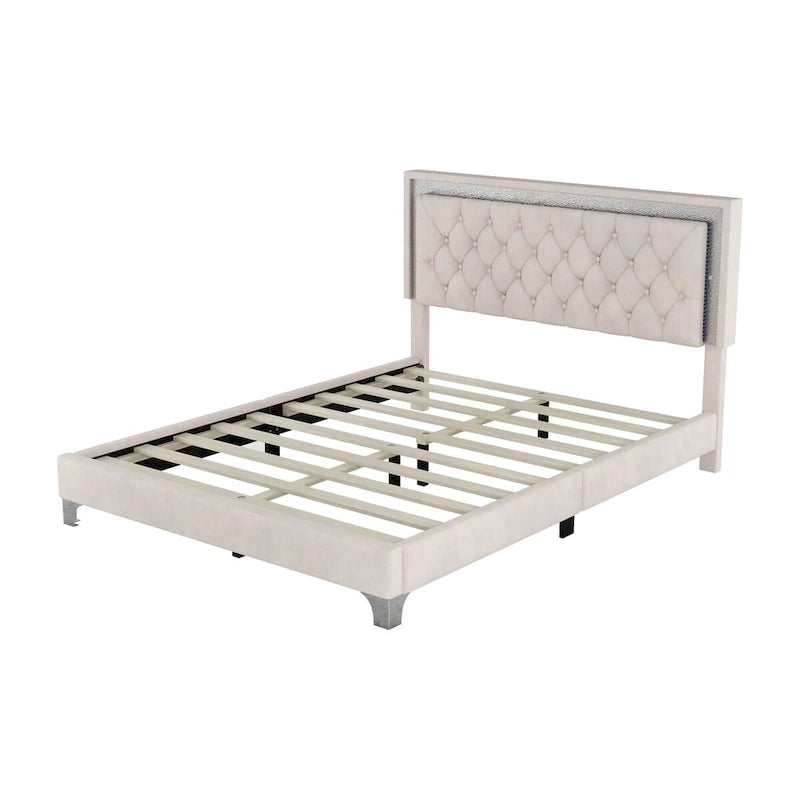 Ensembles de chambre à coucher 3 pièces comprenant un lit plateforme rembourré de taille queen et deux tables de chevet