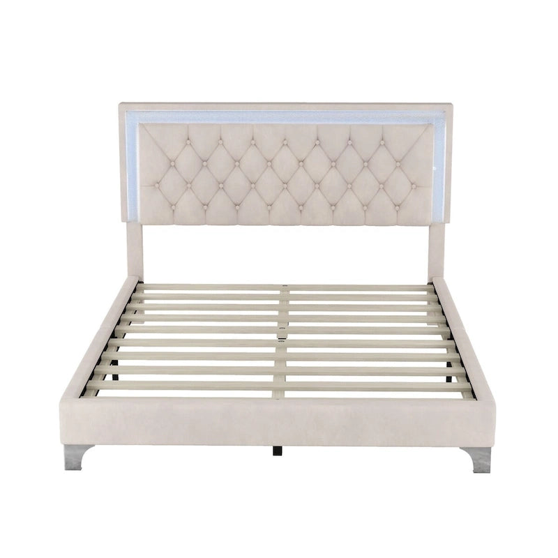 Ensembles de chambre à coucher 3 pièces comprenant un lit plateforme rembourré de taille queen et deux tables de chevet