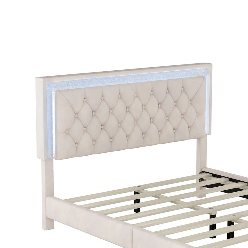 Ensembles de chambre à coucher 3 pièces comprenant un lit plateforme rembourré de taille queen et deux tables de chevet