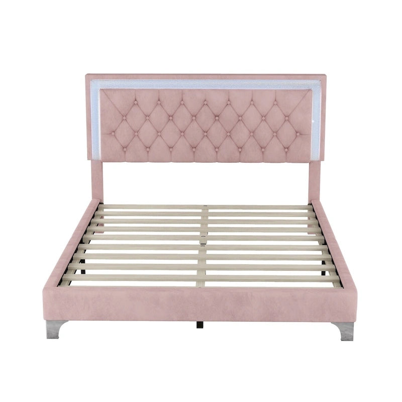 Ensembles de chambre à coucher 3 pièces comprenant un lit plateforme rembourré de taille queen et deux tables de chevet