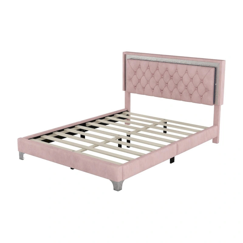 Ensembles de chambre à coucher 3 pièces comprenant un lit plateforme rembourré de taille queen et deux tables de chevet