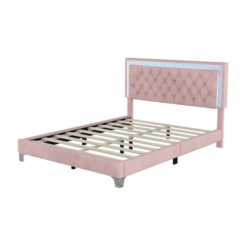 Ensembles de chambre à coucher 3 pièces comprenant un lit plateforme rembourré de taille queen et deux tables de chevet
