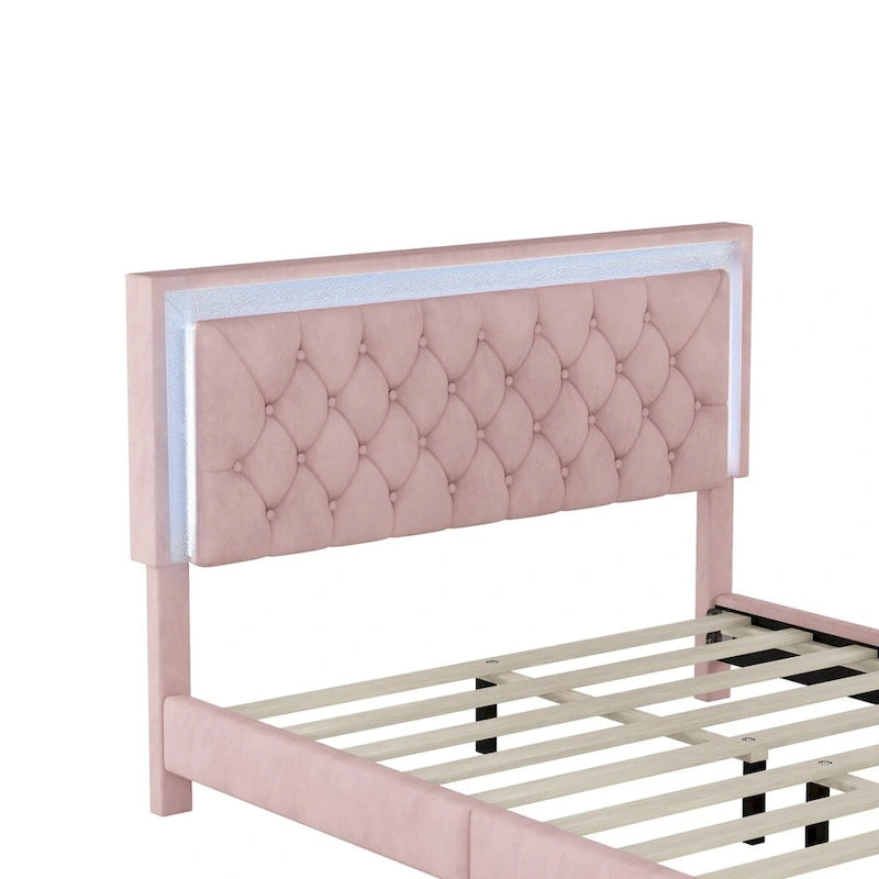 Ensembles de chambre à coucher 3 pièces comprenant un lit plateforme rembourré de taille queen et deux tables de chevet