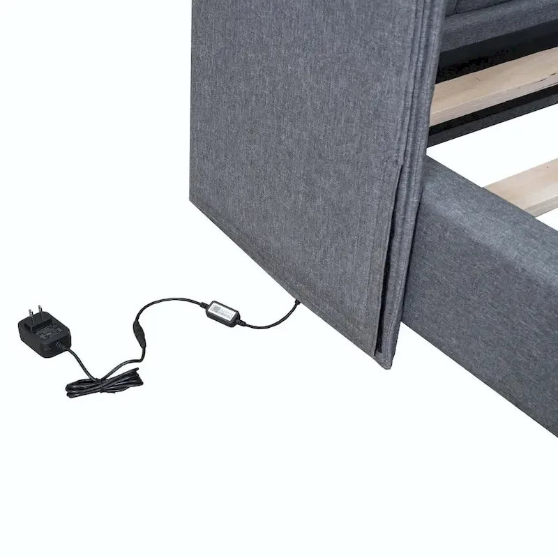 Lit plateforme rembourré avec lumières LED et tête de lit en forme de U