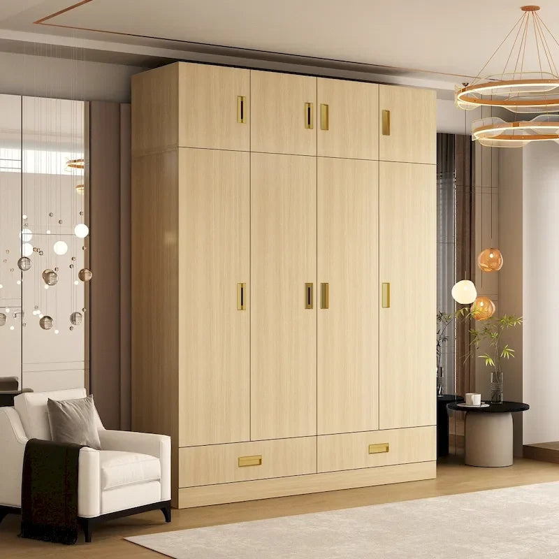 Armoire-penderie avec poignées dorées et meuble haut en option