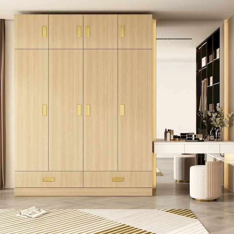 Armoire-penderie avec poignées dorées et meuble haut en option