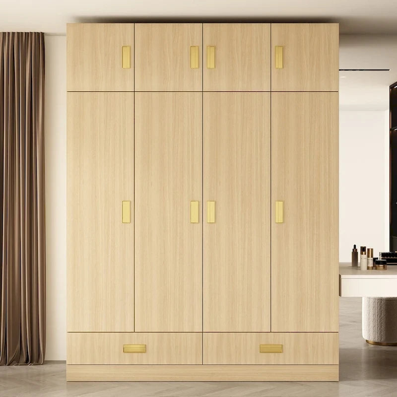 Armoire-penderie avec poignées dorées et meuble haut en option