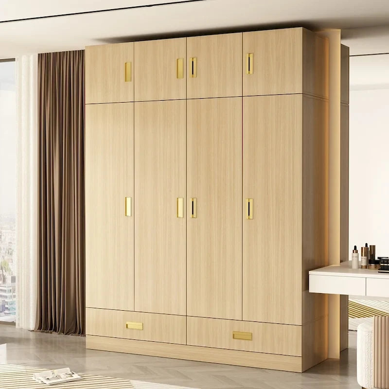 Armoire-penderie avec poignées dorées et meuble haut en option