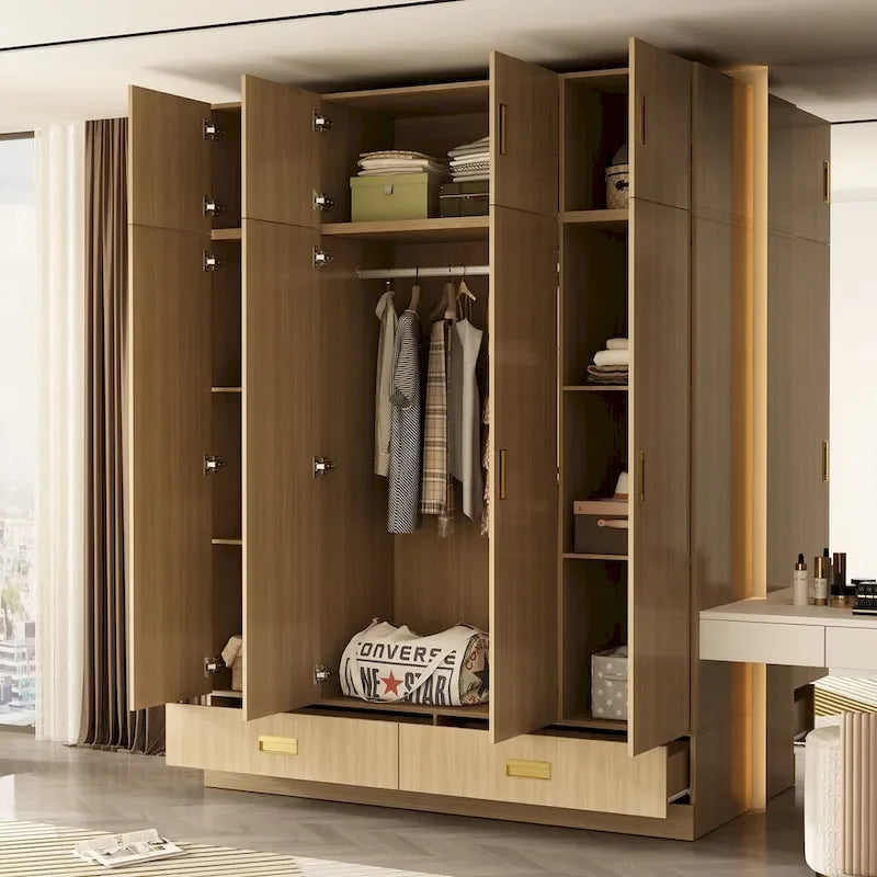Armoire-penderie avec poignées dorées et meuble haut en option