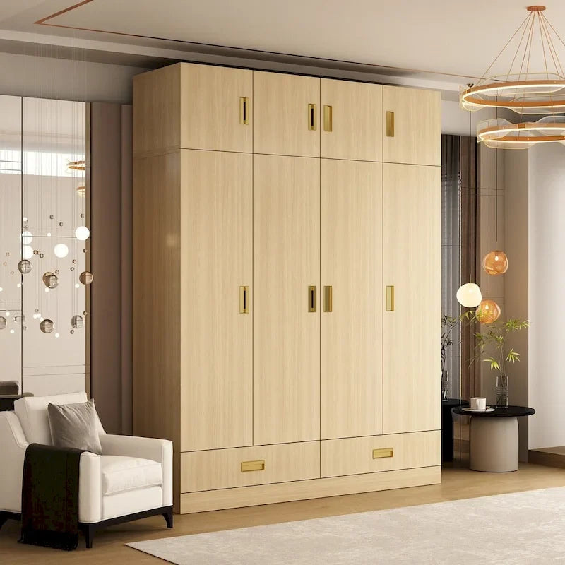 Armoire-penderie avec poignées dorées et meuble haut en option