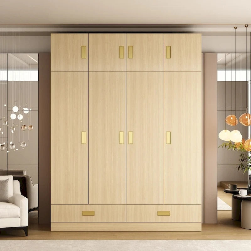 Armoire-penderie avec poignées dorées et meuble haut en option