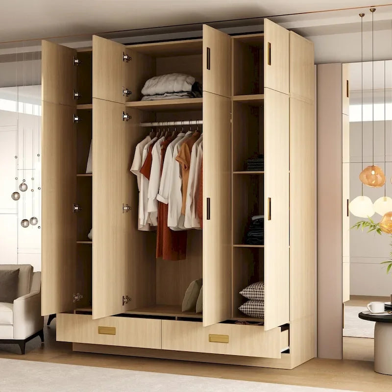 Armoire-penderie avec poignées dorées et meuble haut en option