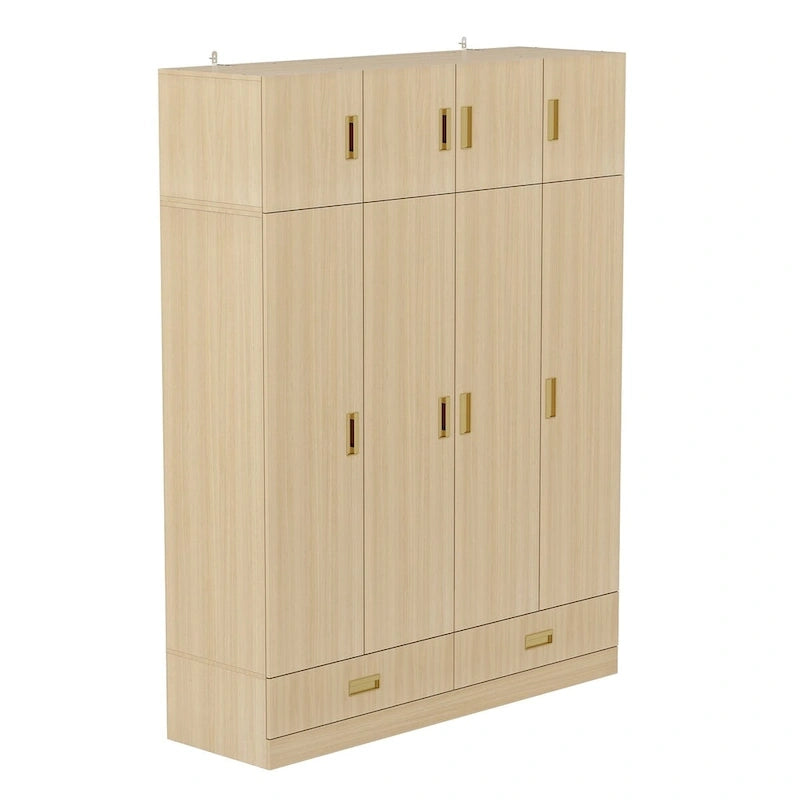 Armoire-penderie avec poignées dorées et meuble haut en option