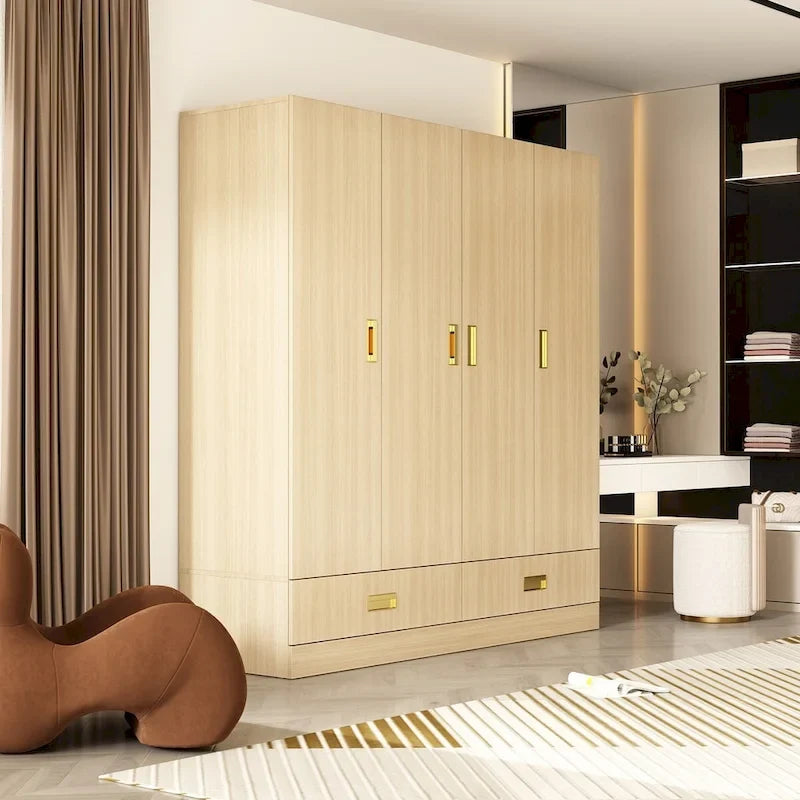 Armoire-penderie avec poignées dorées et meuble haut en option