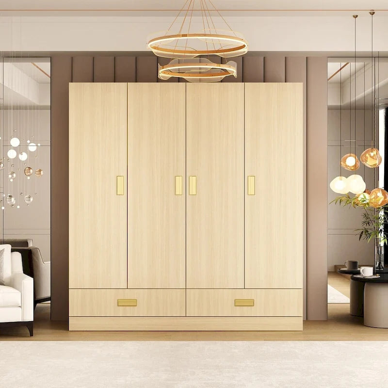 Armoire-penderie avec poignées dorées et meuble haut en option