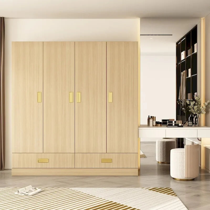 Armoire-penderie avec poignées dorées et meuble haut en option