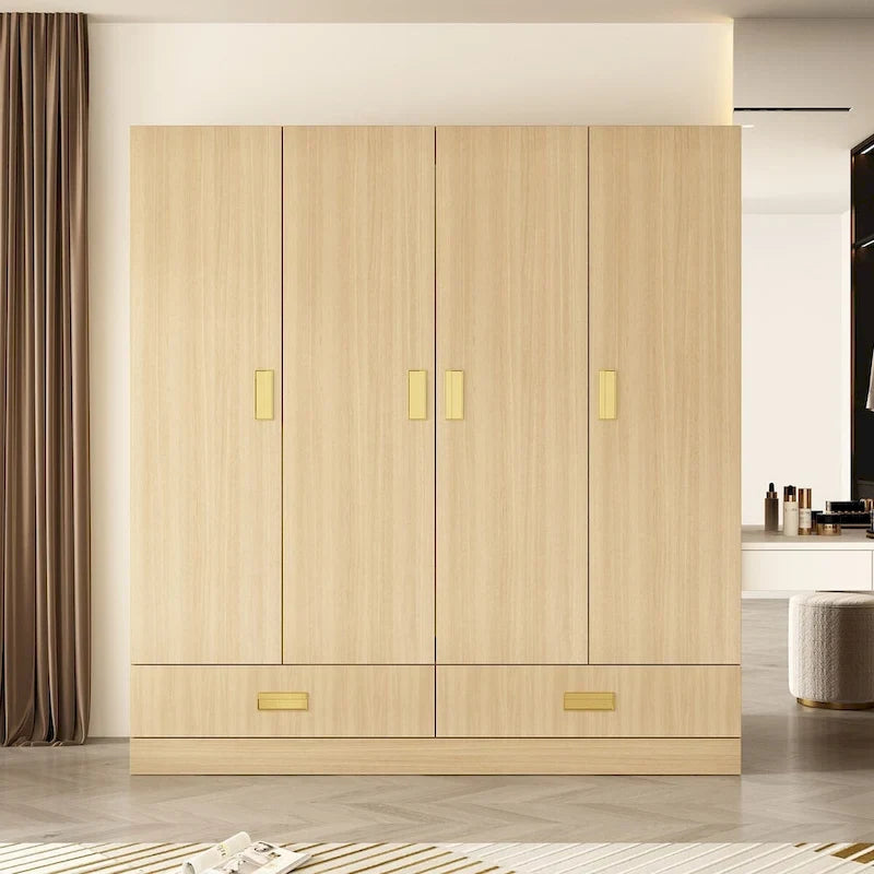 Armoire-penderie avec poignées dorées et meuble haut en option