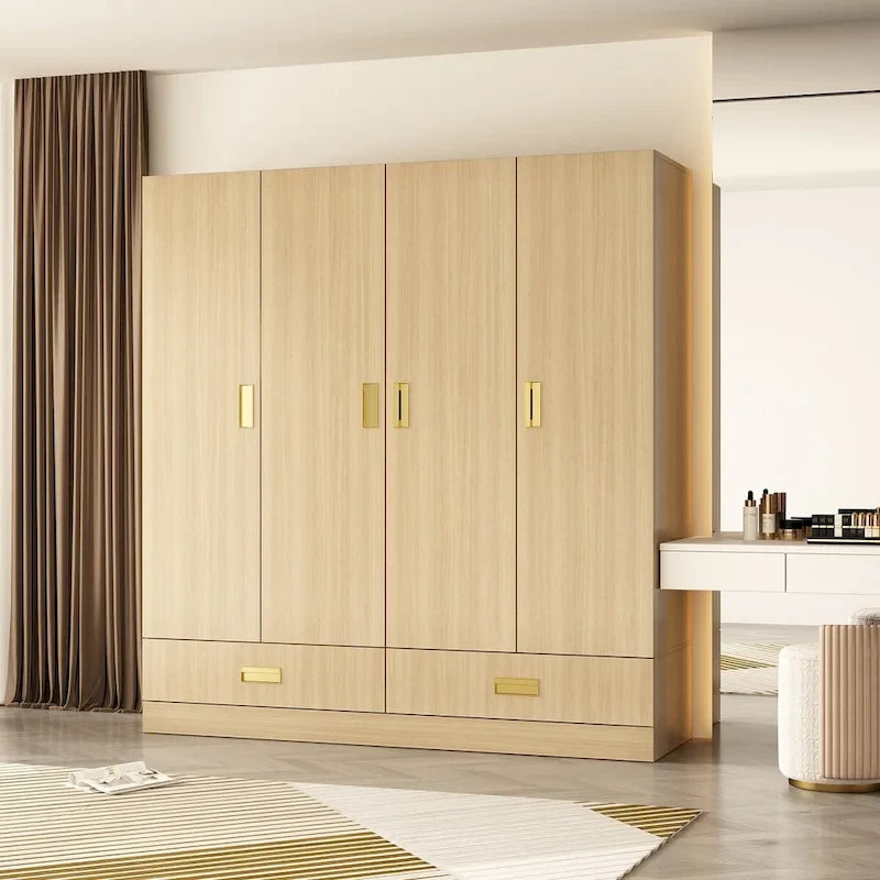 Armoire-penderie avec poignées dorées et meuble haut en option