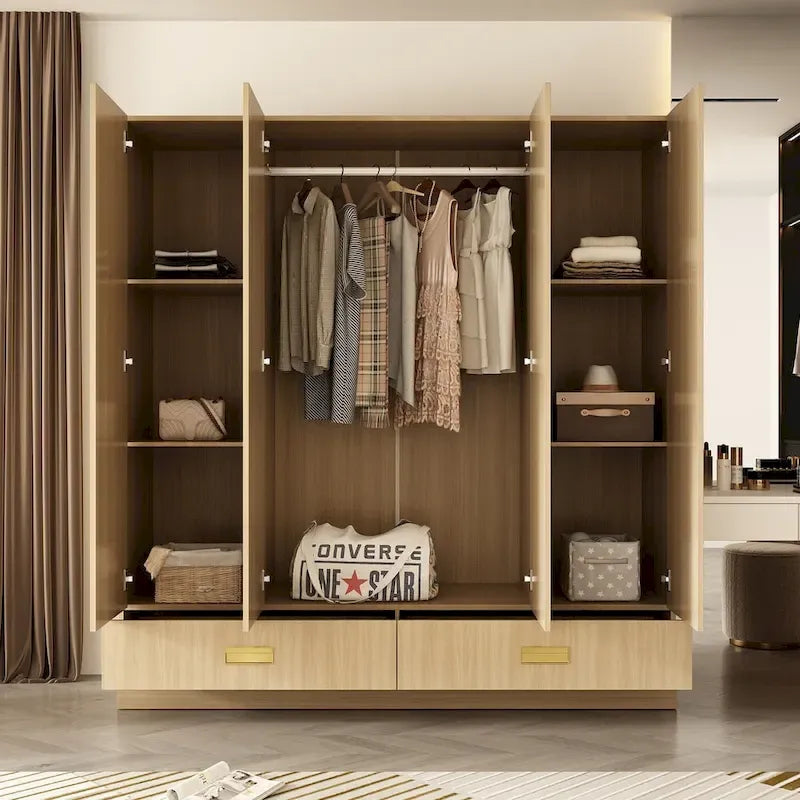 Armoire-penderie avec poignées dorées et meuble haut en option
