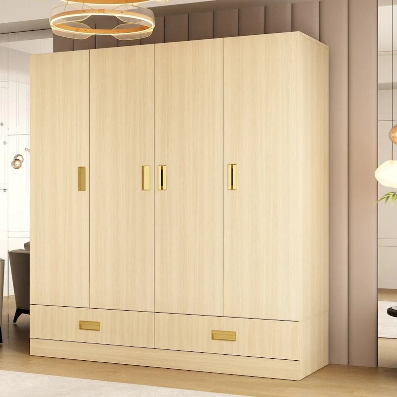 Armoire-penderie avec poignées dorées et meuble haut en option