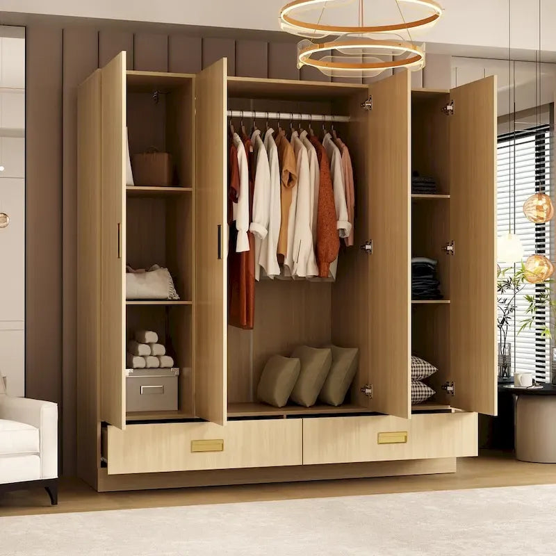 Armoire-penderie avec poignées dorées et meuble haut en option