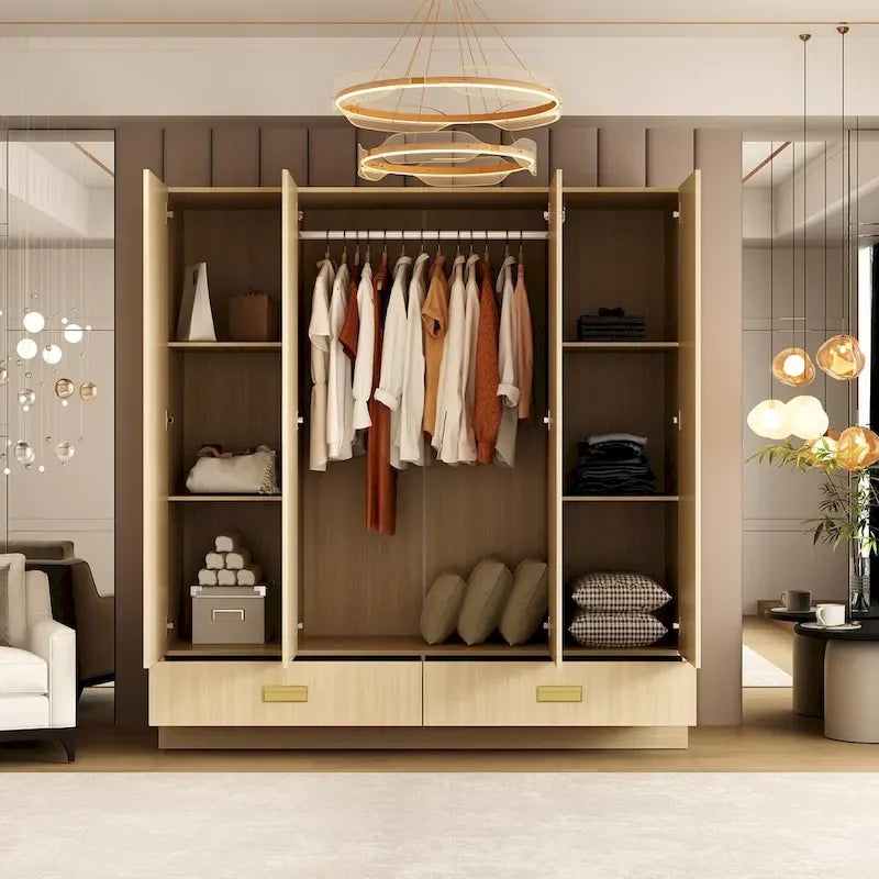 Armoire-penderie avec poignées dorées et meuble haut en option
