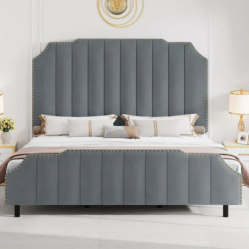 Cadre de lit rembourré noir, sommier à lattes en polyuréthane, base de matelas