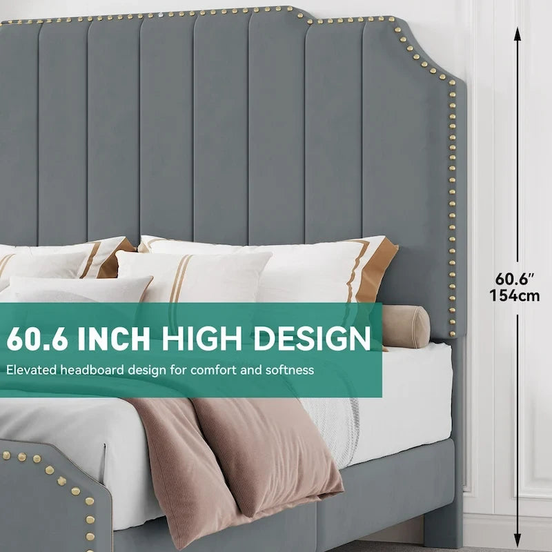 Cadre de lit rembourré noir, sommier à lattes en polyuréthane, base de matelas