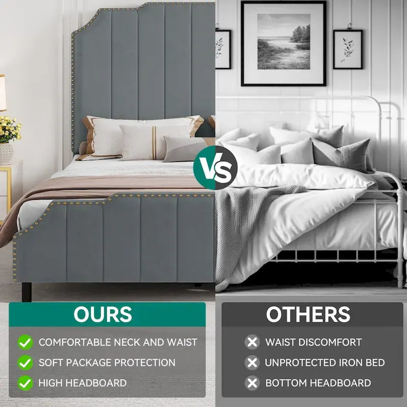 Cadre de lit rembourré noir, sommier à lattes en polyuréthane, base de matelas