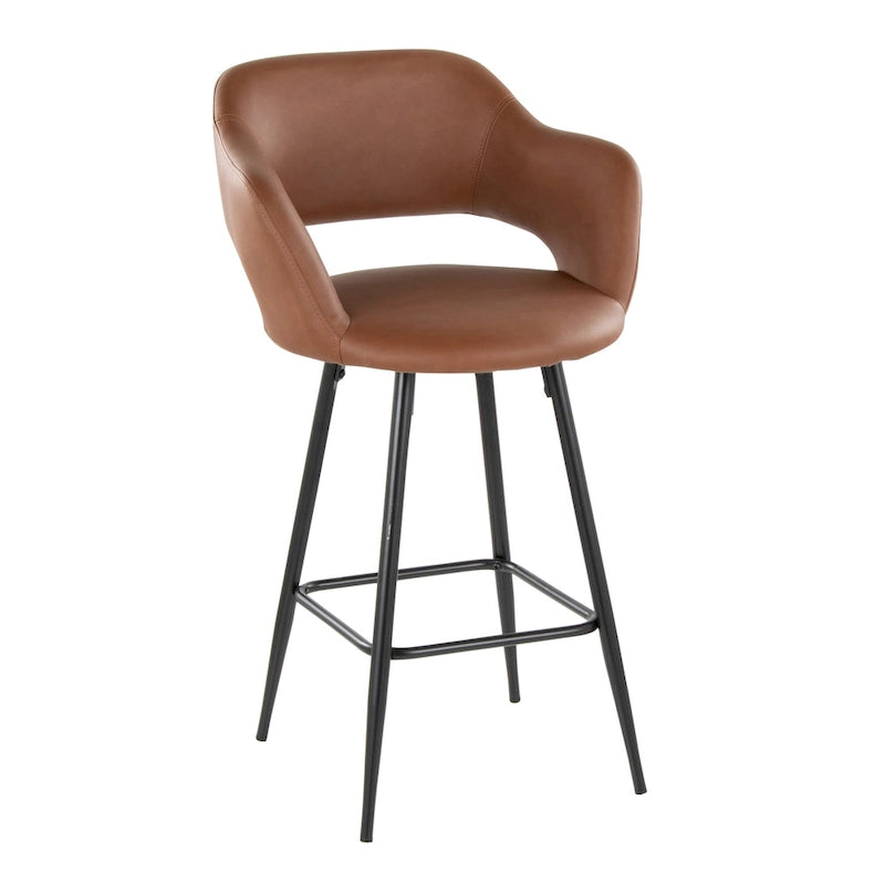 Tabouret de comptoir fixe en similicuir Porch &amp; Den Vallen 26 avec pieds en métal et repose-pieds carré (lot de 2)