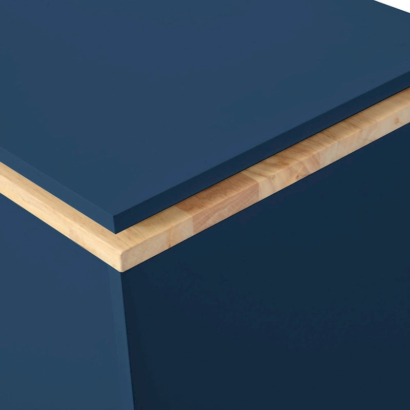 Desserte de cuisine en bois d'hévéa avec abattant, table extensible, 2 portes vitrées cannelées, éclairage LED et prise électrique.