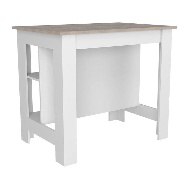 Îlot de cuisine Dozza antibactérien, trois étagères, finition gris clair/blanc