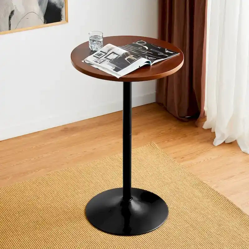 Table de bar ronde Glitzhome style bistro moderne, plateau en noyer, 39,5 po de hauteur