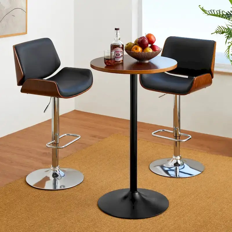 Table de bar ronde Glitzhome style bistro moderne, plateau en noyer, 39,5 po de hauteur