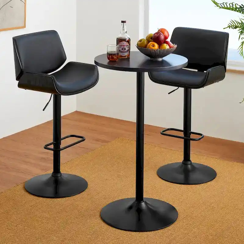 Table de bar ronde Glitzhome style bistro moderne, plateau en noyer, 39,5 po de hauteur