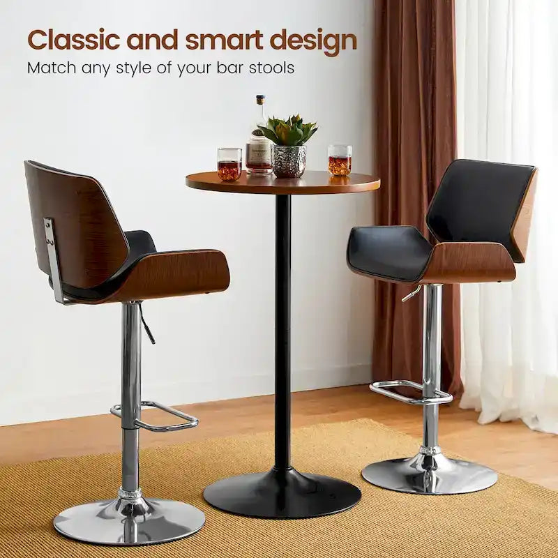 Table de bar ronde Glitzhome style bistro moderne, plateau en noyer, 39,5 po de hauteur