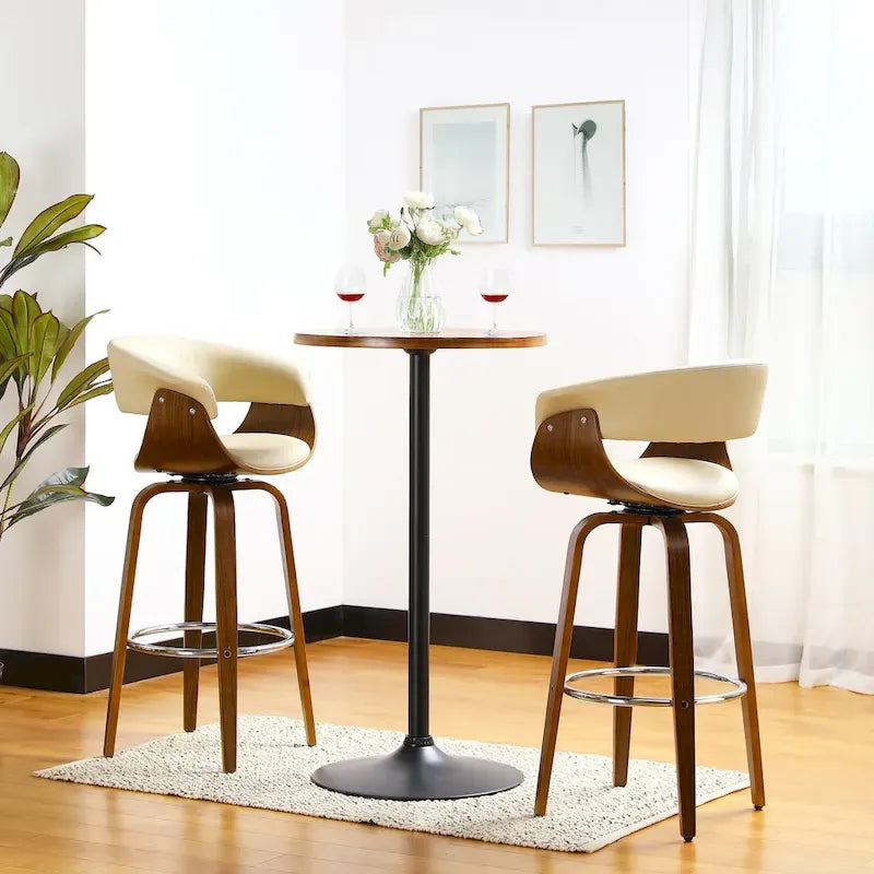 Table de bar ronde Glitzhome style bistro moderne, plateau en noyer, 39,5 po de hauteur