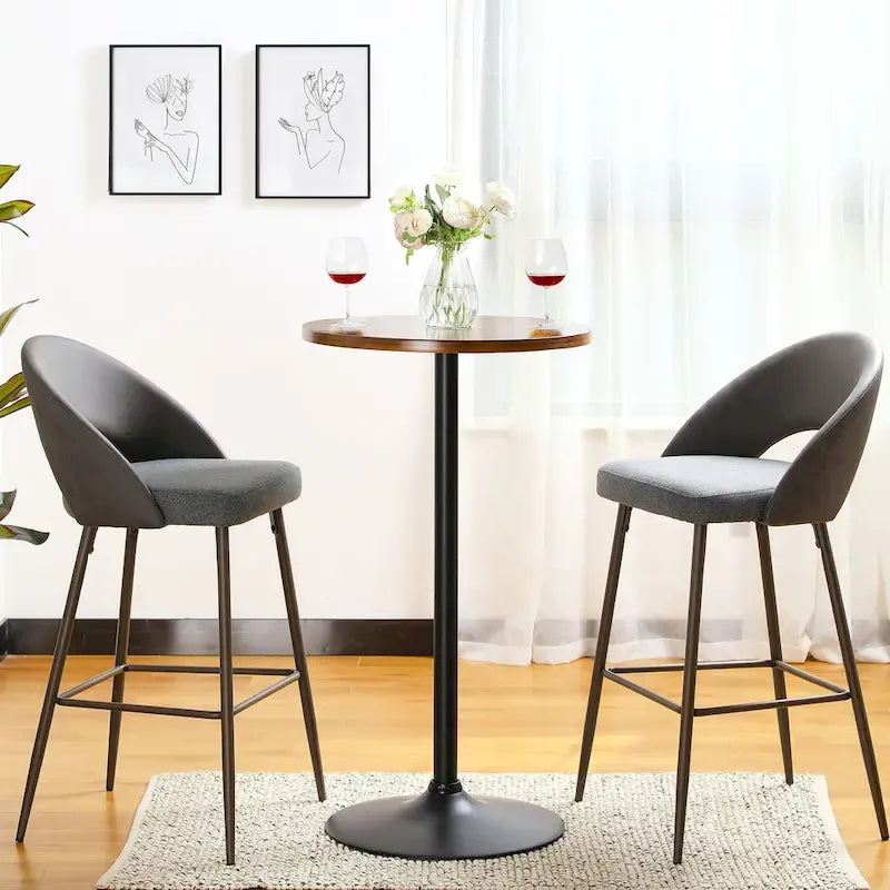 Table de bar ronde Glitzhome style bistro moderne, plateau en noyer, 39,5 po de hauteur