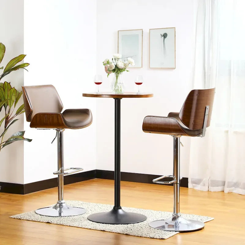 Table de bar ronde Glitzhome style bistro moderne, plateau en noyer, 39,5 po de hauteur
