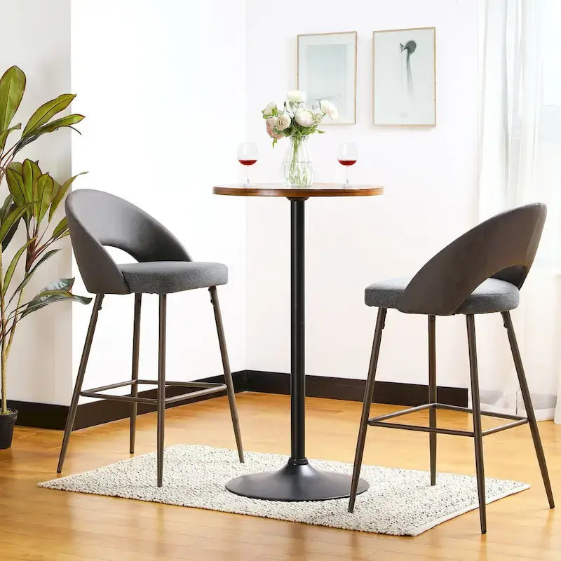Table de bar ronde Glitzhome style bistro moderne, plateau en noyer, 39,5 po de hauteur