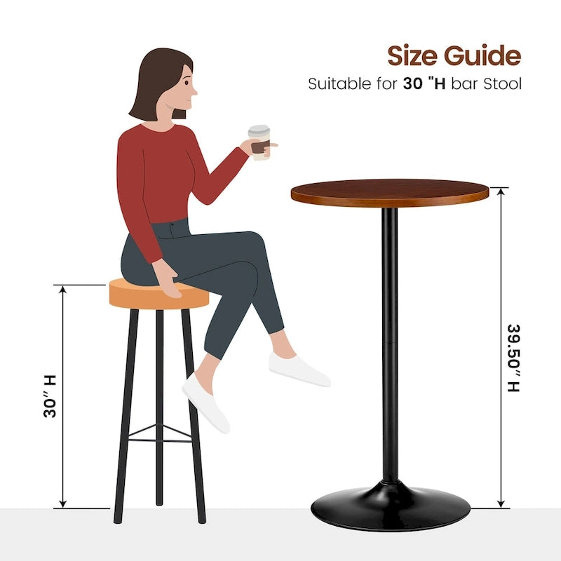 Table de bar ronde Glitzhome style bistro moderne, plateau en noyer, 39,5 po de hauteur